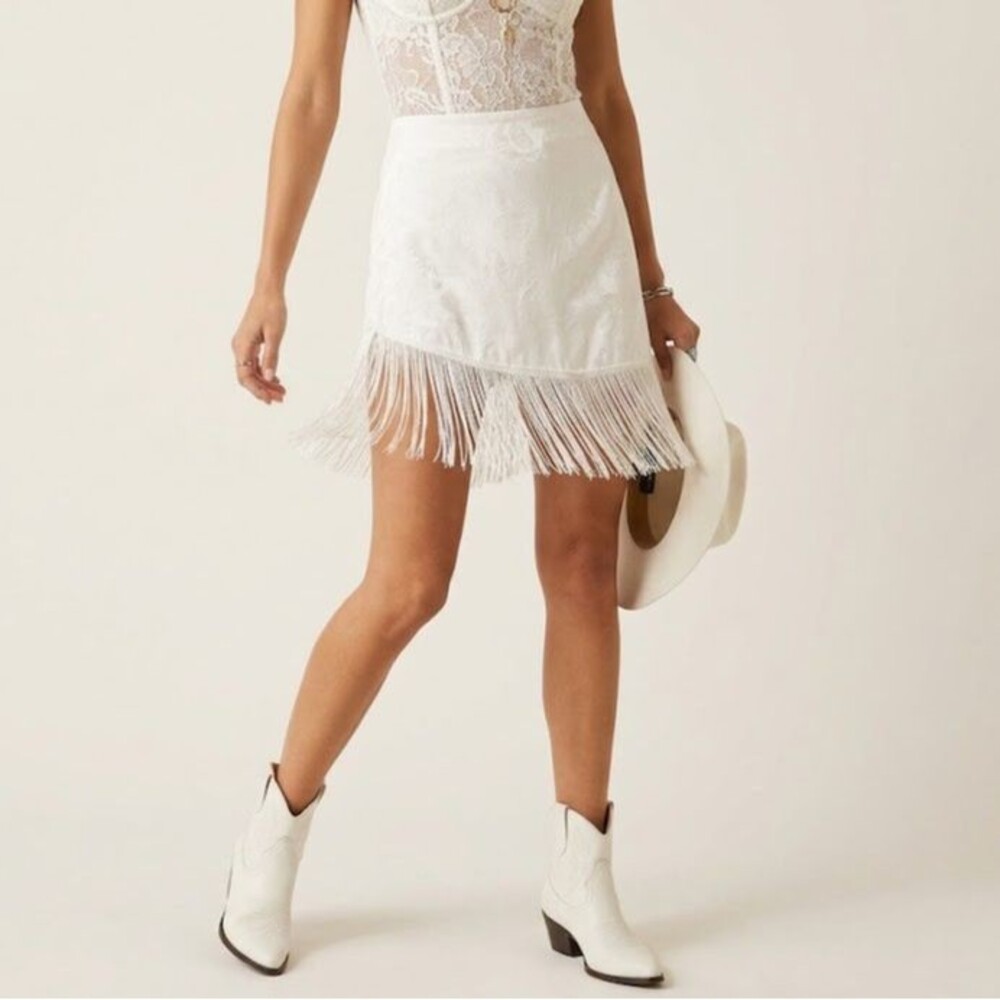 12th Tribe Tamsin White Jacquard Fringe Mini Skirt NWT Small Western Festival